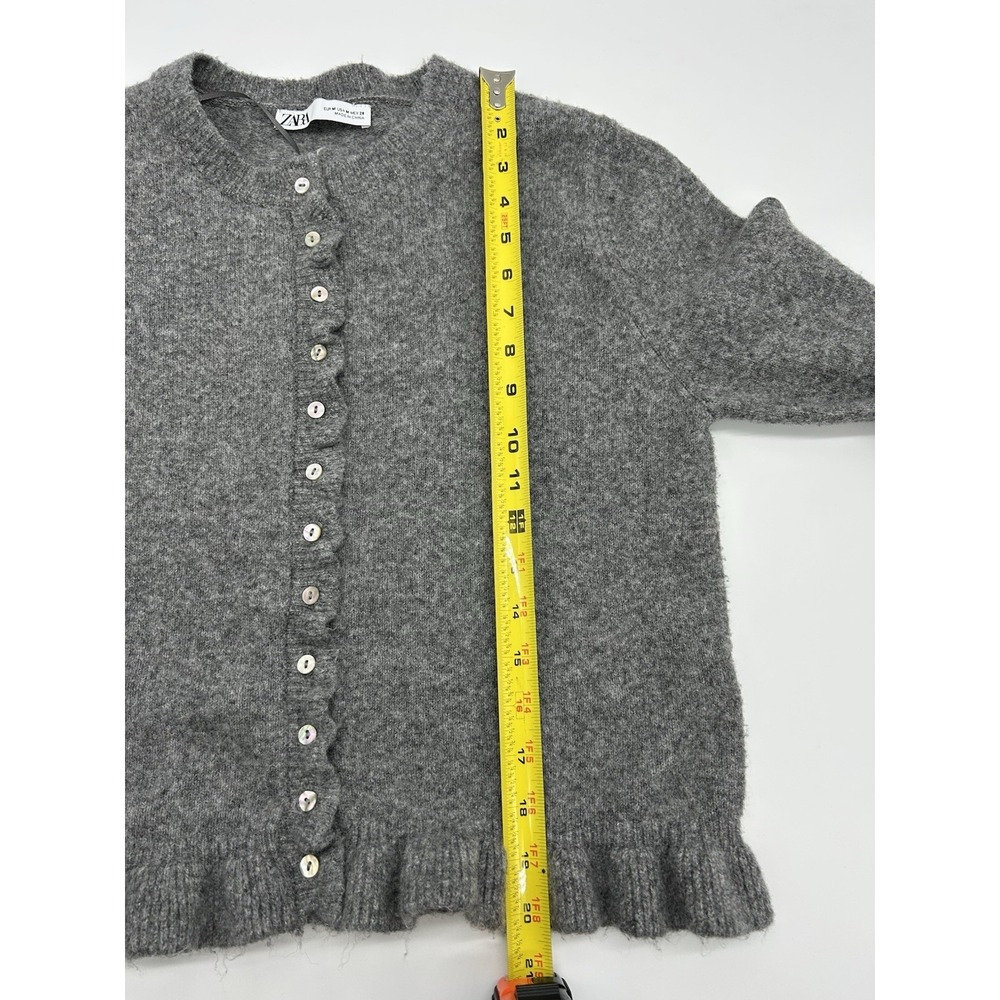 Zara Gray Button Up  Frill Cardigan Sweater Women's Medium Wool Blend - Picture 8 of 9